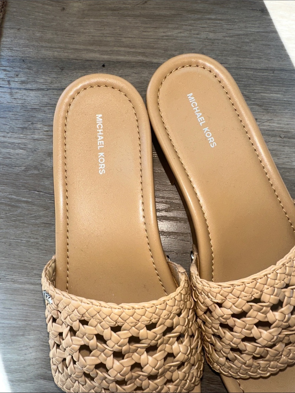 Michael Kors Woven Slide Sandals in Beige Tan - Picture 2 of 7